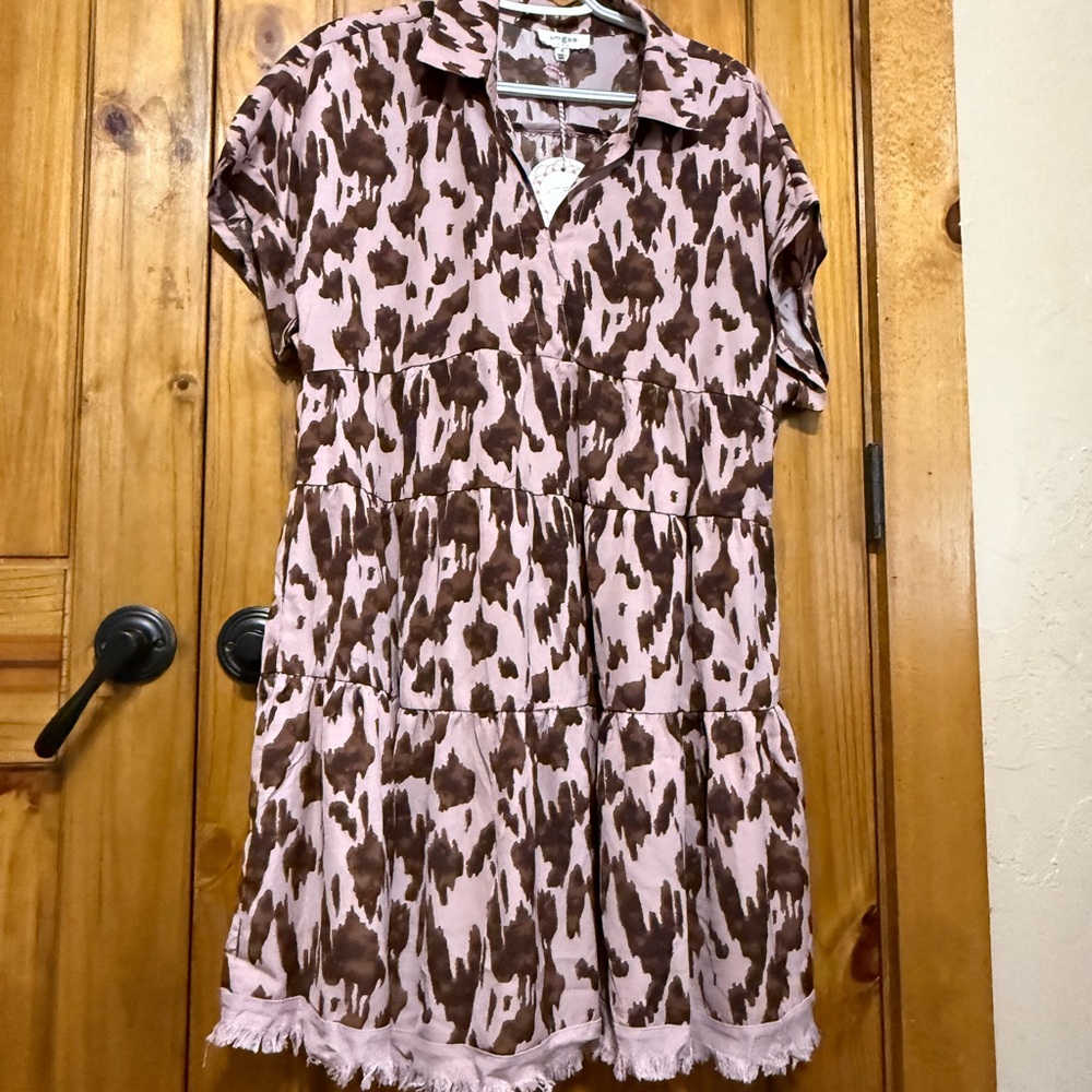 Umgee Brown and Pink animal print with frayed hem